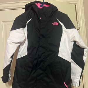 The North Face Women's Black, White, and Pink Ski Jacket Girls size 14/16